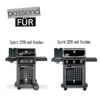 Abbildung zweier Weber Spirit Gasgrills – links ein Spirit 220 mit Kocher und rechts ein Spirit 320 mit Kocher – unter dem Schriftzug "passend FÜR".