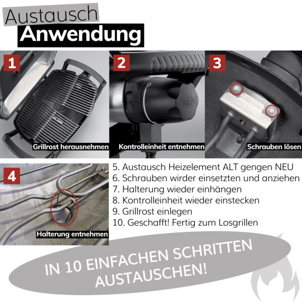 Weber Heizelement [Original Ersatzteil] für Elektrogrill Q 240 und 2400 66816 [1 Stück] mit Schrauben und deutscher Anleitung Weber Grill Zubehör Elektro Artikelnummer 66816 – Bild 3