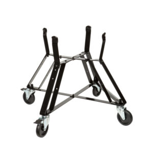 Schwarzes Metallgestell mit vier Rollen für einen Big Green Egg Grill.
