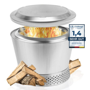 grillshop.at Feuerschale rauchfrei mit Deckel - Edelstahl Grill Feuerschalen für den Garten - Feuertonne Flame Engine - Feuertonne mit Grillrost optional - Modell Vulcano Vesuv