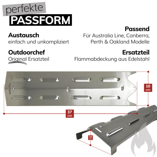 Outdoorchef Brennerabdeckung Gasgrill für Australia, Canberra, Perth, & Oakland Modelle aus Edelstahl [1 Stück] Flammabdeckungen Aromaschienen Ersatzteil Flammverteiler 10 x 37 cm Art.Nr. 18.601.02 – Bild 2