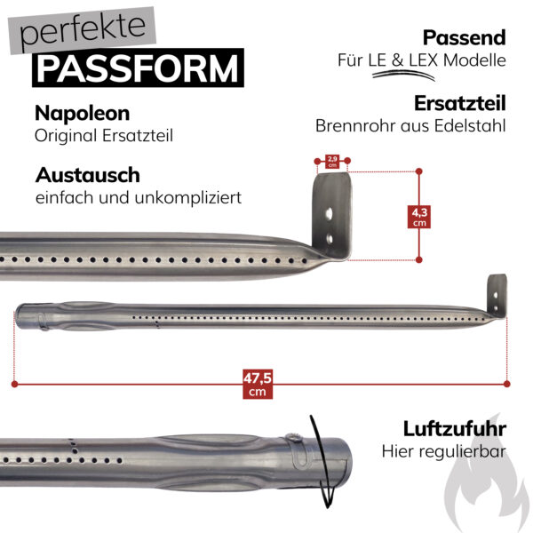 Napoleon Ersatzteil Brenner Edelstahlbrenner für LEX 485, 605, 730 und Legend LE1, LE2, LE3 aus Edelstahl Rohrbrenner für Gasgrill Art.Nr. N100-0073 – Bild 2