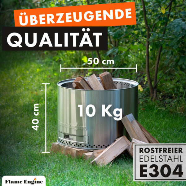 grillshop.at Feuerschale rauchfrei 50x43cm - Edelstahl Grill Feuerschalen für den Garten - Flame Engine Feuertonne mit Grillrost optional - Modell Buddy mit Füßen – Bild 4