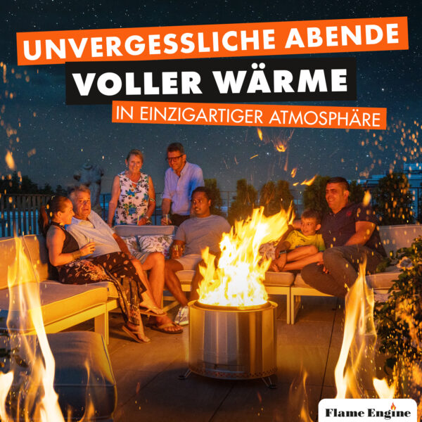 grillshop.at Feuerschale rauchfrei 50x43cm - Edelstahl Grill Feuerschalen für den Garten - Flame Engine Feuertonne mit Grillrost optional - Modell Buddy mit Füßen – Bild 7